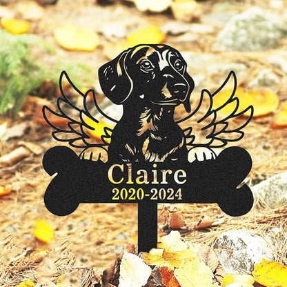 Custom Dachshund Memorial Grave Marker, Personalized Dachshund Dog Memorial Sign Bone Stake, Weatherproof Metal Wings Memorial Plaque Dog Loss Gift Pet Sympathy Gift, Lawn & Yard & Cemetery