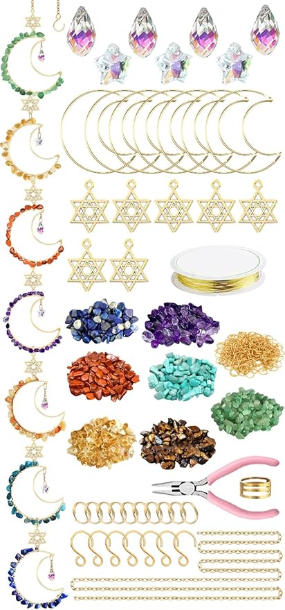 7 Chakra Sun Catcher Kit for Adults DIY Crystal Suncatcher Ornaments, Window Hanging Arts and Crafts, Moon Suncatcher Making Supplies Kit Hanging Ornaments Decor for Home Gifts (Moon)