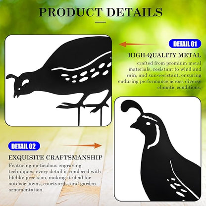 4Pcs Garden Birds Stake Statue, Metal Qualis Yard Art Statue Decor, Animals Silhouette Outdoor Decoration for Garden Yard