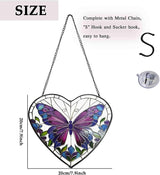 Butterfly Stained Glass Window Hanging, Blue-Purple Butterfly Suncatcher Window Wall Garden Decor with Chain, Heart Suncatchers Gift for Women, Mom, Wife, Aunt, 7.9 in