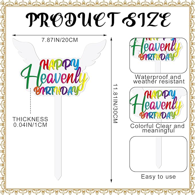 AceOrbit 2 Pcs 13.8 X 7.9 Inches Large Happy Birthday in Heaven Decorations Cemetery Decorations for Grave Metal Memorial Remembrance Stake, Grave Markers for Human Cemetery Yard Site Outdoor (White)