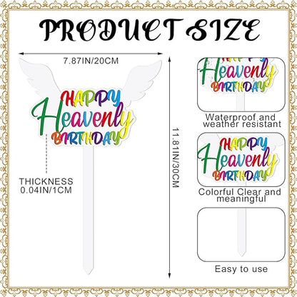 AceOrbit 2 Pcs 13.8 X 7.9 Inches Large Happy Birthday in Heaven Decorations Cemetery Decorations for Grave Metal Memorial Remembrance Stake, Grave Markers for Human Cemetery Yard Site Outdoor (White)