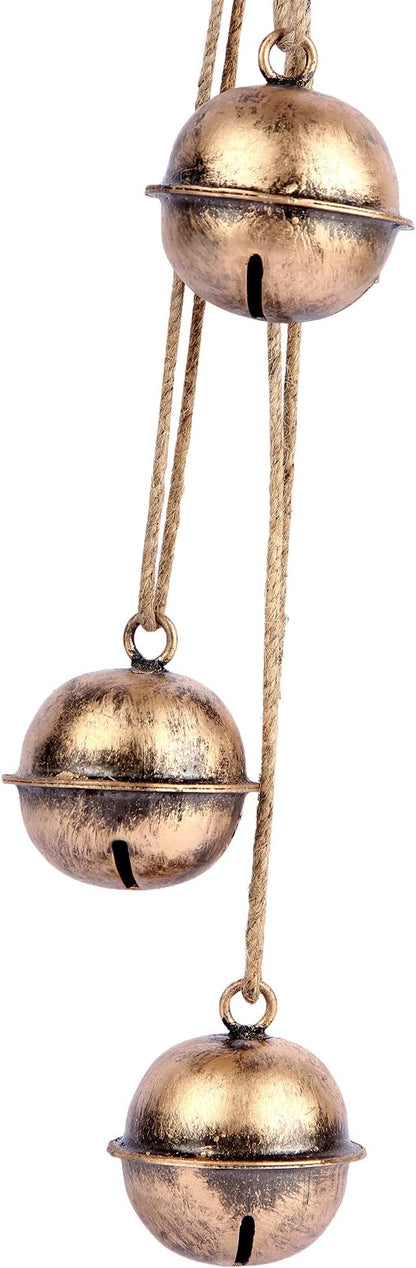 Decorative Cow Bell, 18" Hanging Bells Chime, Rustic Antique Brass Finish Metal Bells with Jute Rope, Tibetan Inspired Farmhouse Vintage Cascading Bell's for Indoor, Outdoor Patio, Garden & Wall Decor