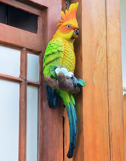 Tropical Real Hanging Parrot Decor,Resin Bird Figurines,Bird Statues,Home Ornament Decor for Tiki Bar,Perfect for Yard Ornaments,Tree Decorations Outdoor,Patio,Lawn,Tree Trunk, Porch