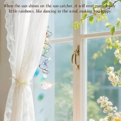2 Pack Crystal Sun Catcher,Colored Suncatcher for Window Hanging Double Spiral Design,Wind Spinner Gazing Prism Ball Spiral Tail,Rainbow Maker for Yard Garden Indoor Home Outdoor Decor Party Gifts