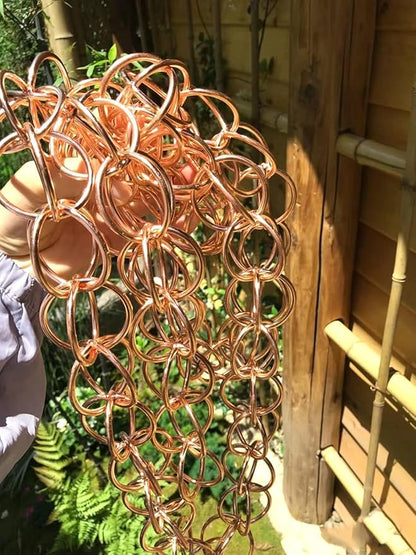 Rain Chain Replacement Gutter Downpipe, Copper Rain Chain/Splitter/Chain Ring, Outdoor Hanging Rain Bell(Style1,200cm (6.5ft))