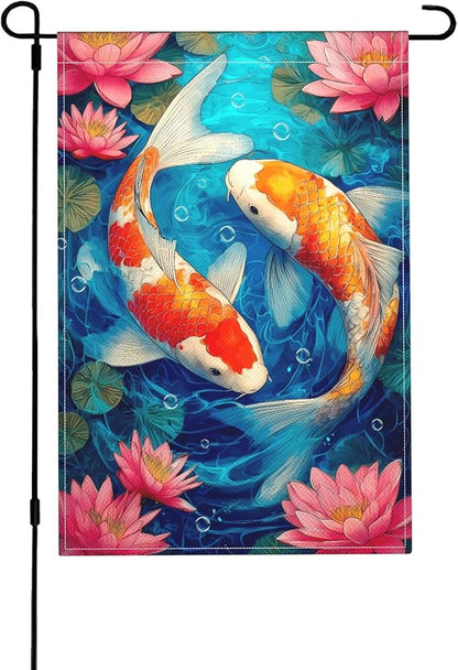 Koi Fish Garden Flag Seasonal Double Sided 12 x 18 Inch Small Yard Flag for Indoor Outdoor Decor Holiday All Seasons