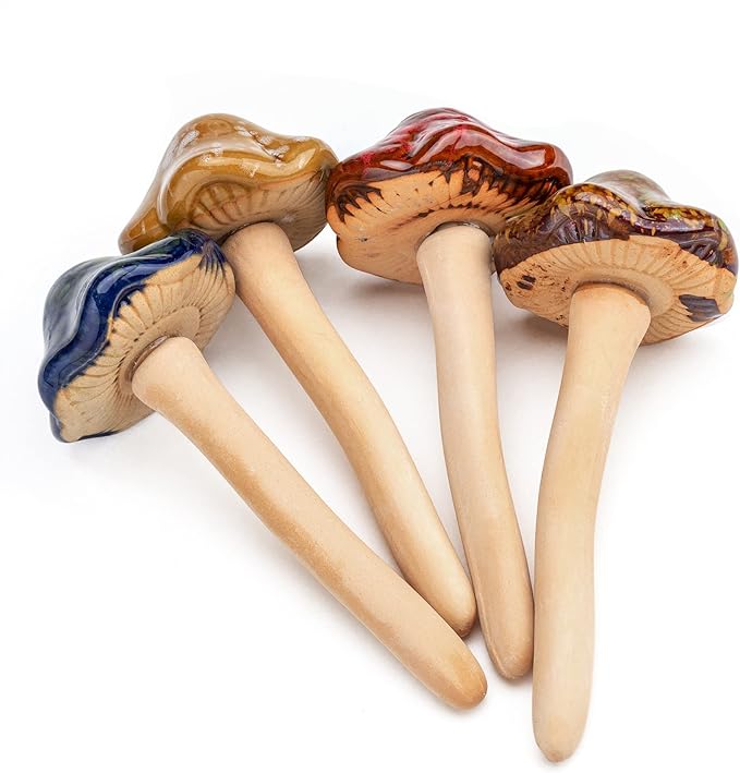 Ceramic Mushroom Garden Decor Pottery Ornament Figurine for Yard, Fairy Garden Decorations, Lawn Ornament Decor, Patio, Flowerpots Outdoor Statues 4.52" in Height 4pcs (Random Color)