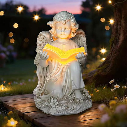 Garden Angel Statues for Outside, Solar Angel for Garden with Bible & Cemetery Decorations for Grave, Angel Figurines for Yard Patio Decor & Lawn Ornaments, Gifts for Mom Grandma Women