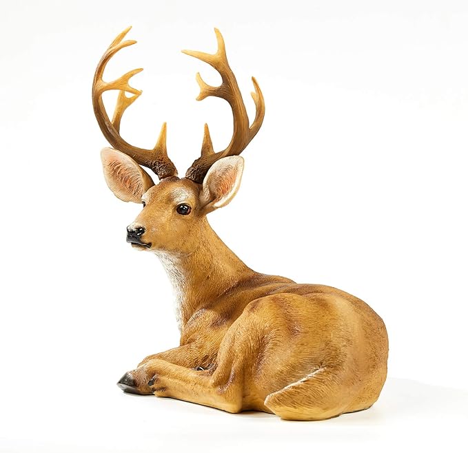 Resin Buck Male Deer Statue-Animal Figurines Garden Sculpture Accessories for Indoor Outdoor Decoration Rustic Lodge or Art Gifts for Father Birthday Anniversary Yard Lawn Decor