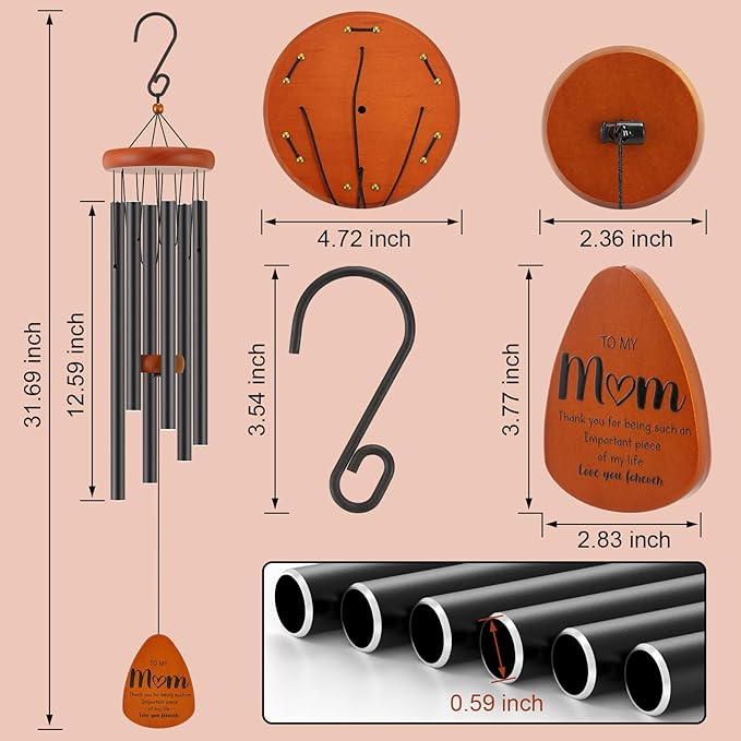 Gifts for Mom, Birthday Gifts for Mom from Daughter Son, Mother Gift for Birthday, Mothers Day, Thanksgiving, Christmas, Valentines Day, 32 Inch Wind Chimes Gift for Home Decor