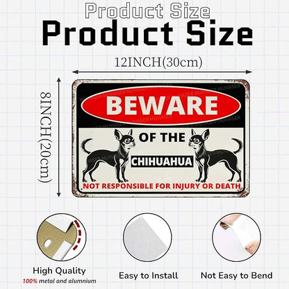 Beware Of The Dog Chihuahua Sign Aluminum Metal Tin Signs Outdoor Yard Sign Warning Sign For Fence Yard Home Kitchen Farm Garden Wall Decor 8x12 Inch