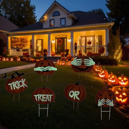 2Pack Glow in The Dark Halloween/Thanksgiving Garden Stakes – Stacked Pumpkin Design, Outdoor Halloween Yard Decorations, Light Up Pathway Markers for Spooky Night