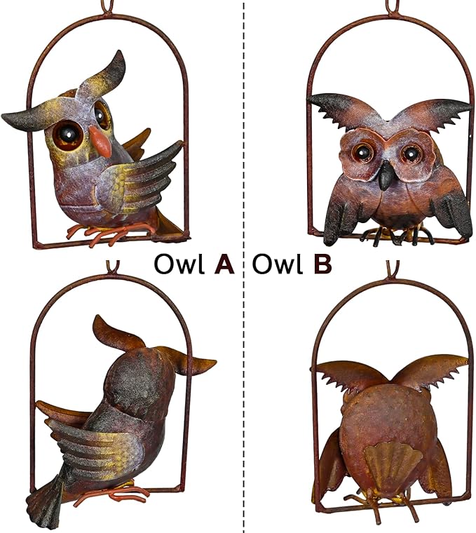 Metal Owls Seesaw Balancer Garden Deorative Stake 45", Yard Balancing Art Sway Up and Down Once Wind Blows, Give to Owl Bird Animal Lovers Family Friends as Out Space Grassland Decoration