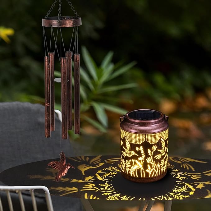 Shumi Hummingbird Wind Chimes for Outside 34" Solar Wind Chimes for Women Men Memorial Gift for Mother Christmas Day Garden Decor Hanging Solar Lantern Outdoors Patio Yard