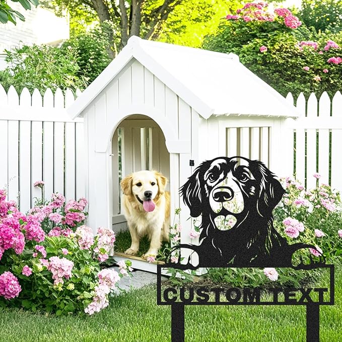 Custom Dog Metal Garden Sign with Stakes, Personalized Golden Retriever Garden Name Sign Yard Art Patio Decorations, Customized Golden Retriever Dog House Decorative Signs Lawn Yard Stake