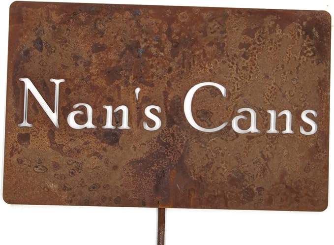 Classic Metal Garden Markers Clearance Items 20 to 33 Inches Tall (Nan's Cans 23", Naturally Rusted)