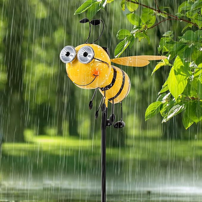 Metal Bee with Solar Light Eyes Bee Yard Art Garden Decorations - Decorative Garden Stakes for Garden Lawn Fence Backyard Patio Outdoor Wall Art Gifts