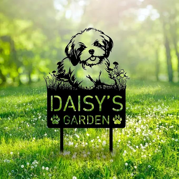 Custom Maltese Dog Metal Memorial Garden Stake Personalized Pet Grave Marker Name Sign Remembrance Stake Decor Sympathy Dog Loss,Outdoor Statues for Yard Garden Lawn Patio Pathway Grave Gift.