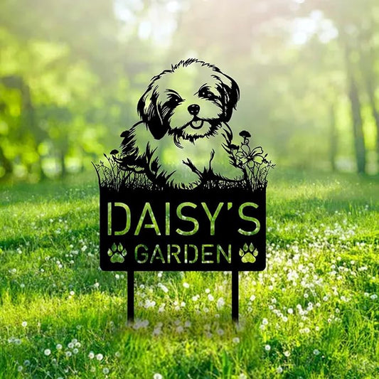 Custom Maltese Dog Metal Memorial Garden Stake Personalized Pet Grave Marker Name Sign Remembrance Stake Decor Sympathy Dog Loss,Outdoor Statues for Yard Garden Lawn Patio Pathway Grave Gift.