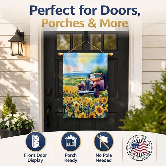 Caroline's Treasures Kansas Sunflowers in Watercolor House Flag Large Porch Sleeve Pole Decorative Outside Yard Banner Artwork Wall Hanging, Polyester, House Size, Multicolor