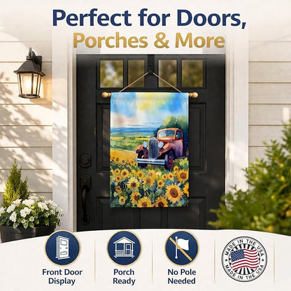 Caroline's Treasures Kansas Sunflowers in Watercolor House Flag Large Porch Sleeve Pole Decorative Outside Yard Banner Artwork Wall Hanging, Polyester, House Size, Multicolor