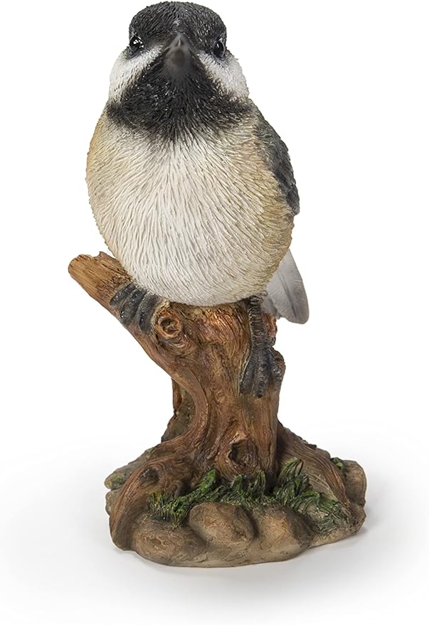 Hi-Line Gift Various Bird on Stump Statues (Chickadee), Multi Colors