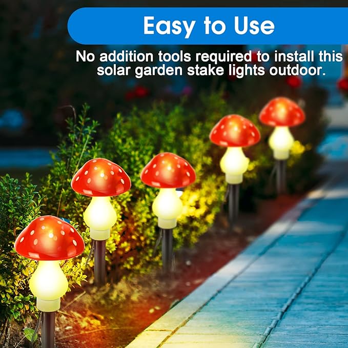 Reginary 12 Pcs Outdoor Lamp Solar Mushroom Light up Garden Mushroom Lights 8 Modes Waterproof Lamp Outside Decor for Holiday Yard Patio Pathway Lawn Ornament(Red,Classic)
