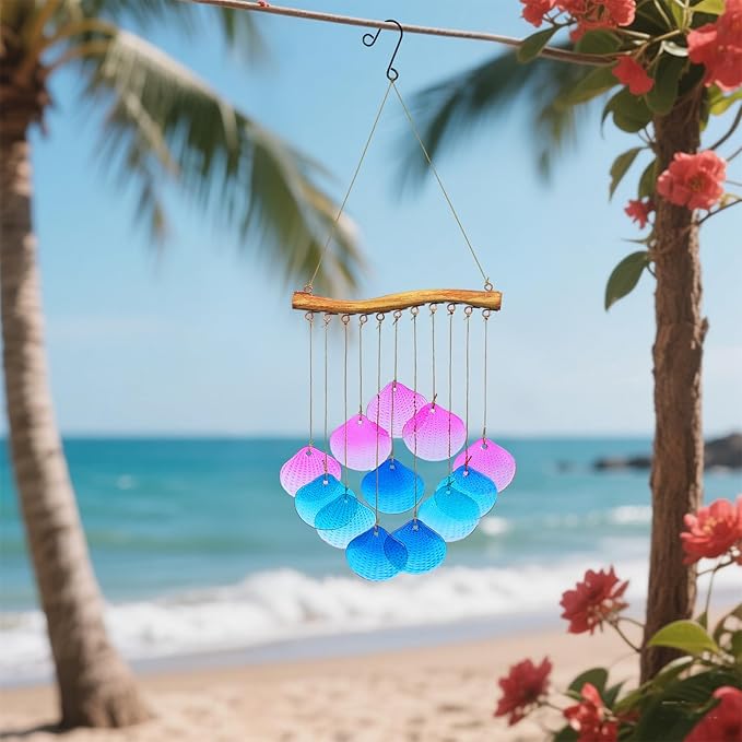 Glass Shell Wind Chimes for Outdoor Decor -Durable Windchimes for Garden, Porch, and Christmas Spaces, Unique Handmade Outdoor Wind Chimes, Yard Christmas Decorations