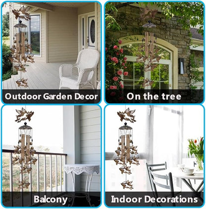 37" Flying Pigs Wind Chimes Outdoor Decor - with 6 Bells 7 Pigs Wind Chimes, Mobile Romantic Fly Pigs Wind Catcher, Bronze Pig Wind Bells for Home, Mom Gifts, Balcony, Tree, Festival Garden Decoration