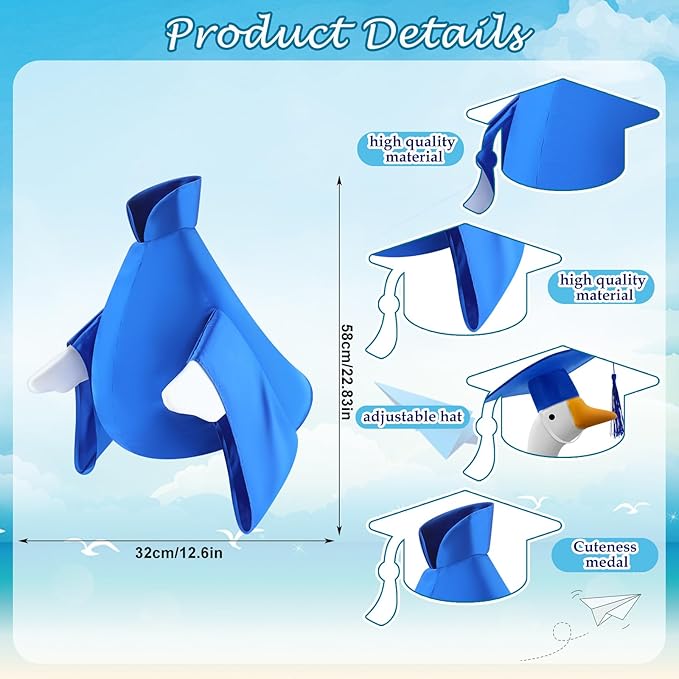 Graduation Goose Outfit for 23'' High Cement Goose Statue, Lawn Porch Clothes Cute Grad Yard Statue Outfit for Patio Outdoor Garden Decoration(Blue)