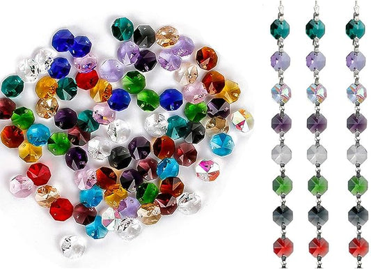 H&D 100pcs Multi Color Sun Catchers Crystal Glass 14mm Octagon Chandelier Beads for Suncatchers Wedding Home Window Garden Hanging Decor