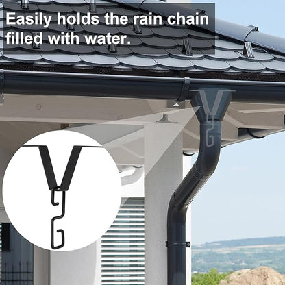 Pndeyo 2 Sets Rain Chain Clip Gutters Adapter, V Type Rain Chimes Connector Holder, Alloy Gutter Clip Hook Hanger Outside Hardware for Rain Catcher Rain Diverter Downspout- Black