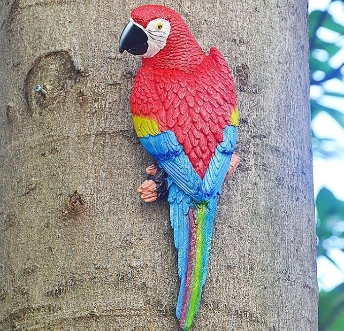Hanging Parrot Decor,Bird Statues,Tropical Real Resin Bird Figurines,Home Ornament Decor for Tiki Bar,Perfect for Yard Ornaments,Tree Decorations Outdoor,Patio,Lawn,Tree Trunk, Porch,2 Bird a Set