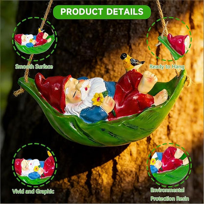 Garden Gnome Outdoor Statues for Garden Decor, Gnome Bird Flowers Resin Hanging Decorations Tree Ornaments Figurines for Outside Backyard Art Decor