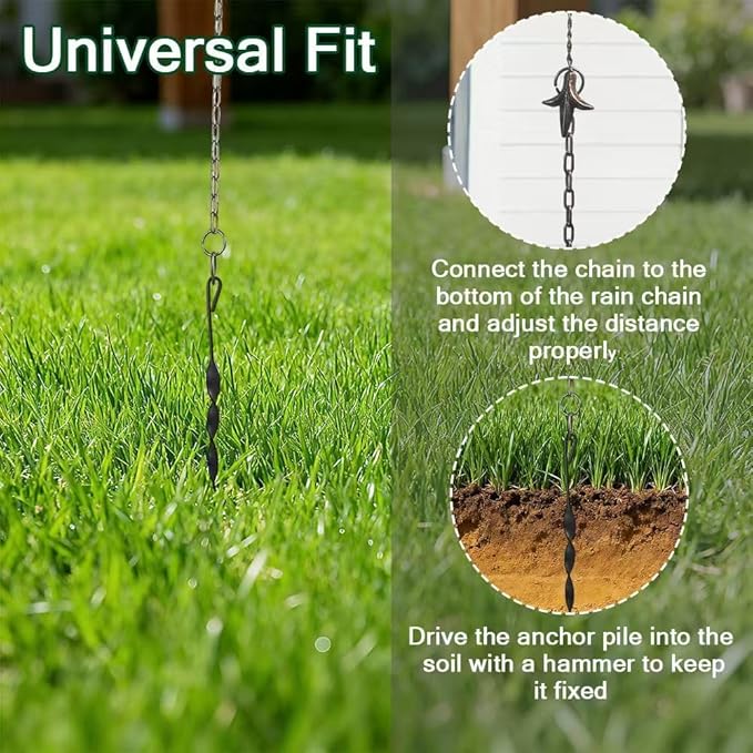Rain Chain Anchor Stake for Copper Gutter Chains, 30'' Powder Coated Iron Downspout Chains Anchoring, Universal Fit Outside Rain Catcher System Accessories, Replacement for Basin and Barrel in Spring.