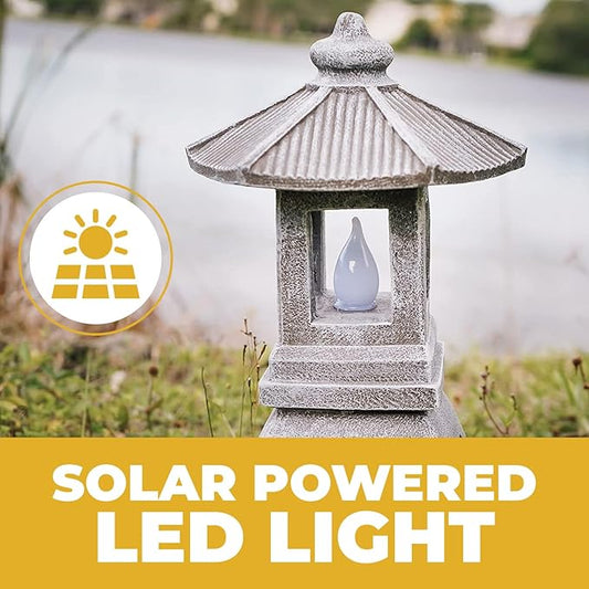 VP Home Pagoda Garden Statue, Solar Powered Statue Japanese Garden Decor, Outdoor Zen Garden Lantern, Flickering LED Garden Light (Tranquil Pagoda) (Pack of 2)
