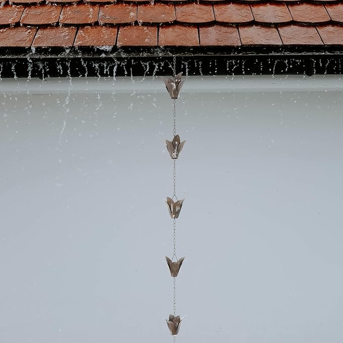 TZSSP 8.5 ft Rain Chain for Gutters - Flower Style & Weatherproof Rain Chain Adapter, Easy Installation