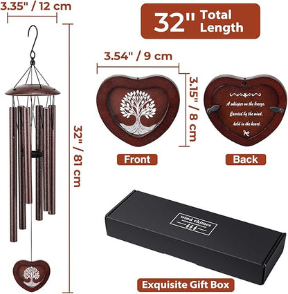 32 Inch Memorial Wind Chime Outdoor, w/Heart Shaped Photo Holder for Bereavement or Pet Remembrance, Wind Chimes for Loss of Loved One, Wind Chimes Outdoor for Porch, Garden, Cemetery - Bronze