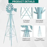 VINGLI 8FT Ornamental Windmill Backyard Garden Decoration Weather Vane, Heavy Duty Metal Wind Mill w/ 4 Legs Design,Light Blue