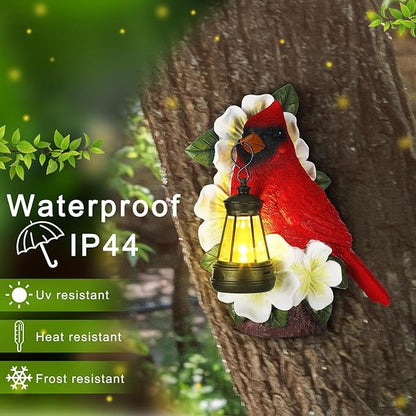 WILLBOND Cardinal Garden Decor with Solar Lantern 8.3 in Tree Cardinal Solar Light for Outside Resin Red Bird Outdoor Garden Statue for Wall Tree Yard Lawn Women Mom Grandmom Mother's Day Gifts
