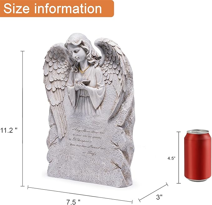 basen Memorial Angel Statue for Grave, Praying Angel Garden Statue with Engraved Message, Resin Cemetery Decoration for Outdoor Yard Lawn, Remembrance Angel Figurine Sympathy Gift