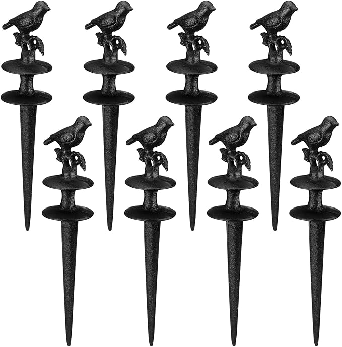 MorningRo 8 Pcs Garden Hose Guide Spike 12 Inch Heavy Duty Metal Hose Support Spike Aluminum Decorative Garden Stakes Protector to Keeps Flower Beds Plant Yard Lawn (Bird)