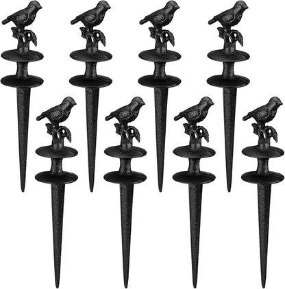 MorningRo 8 Pcs Garden Hose Guide Spike 12 Inch Heavy Duty Metal Hose Support Spike Aluminum Decorative Garden Stakes Protector to Keeps Flower Beds Plant Yard Lawn (Bird)
