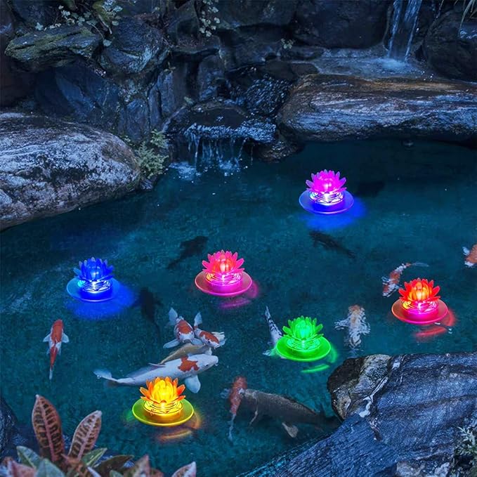 pearlstar Solar Pond Lights - Waterproof LED RGB Solar Floating Lights for Swimming Pool, Spa, Patio, Wedding Party, Christmas Decorations (2Pcs Lotus)