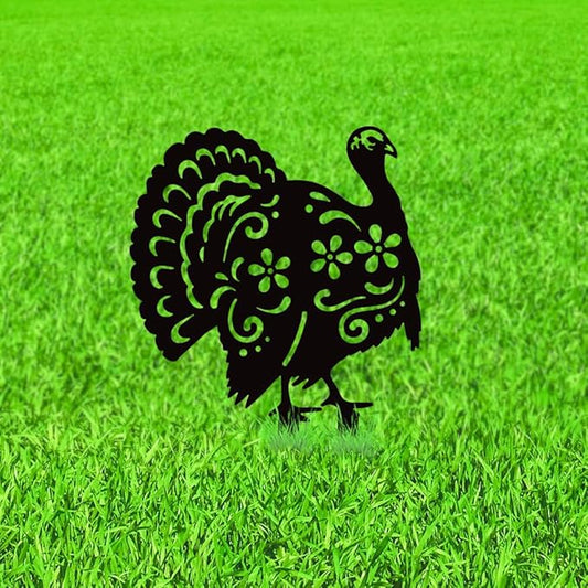 WADORN Turkey Decorative Silhouette Garden Stakes, Metal Turkey Animals Stakes Statues Ornaments Lovers Gifts Yard Art Black Silhouette Yard Outside Decor for Backyard Patio, 8.27x12.2 Inch