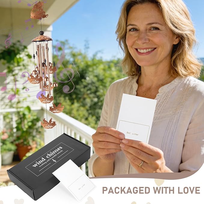 Bear Wind Chimes for Outside, Memorial Wind Chimes with Card & Gift Box, Antique Metal Bear Decor for Garden Patio Porch, Unique Sympathy Bear Gifts for Women Mom Grandma