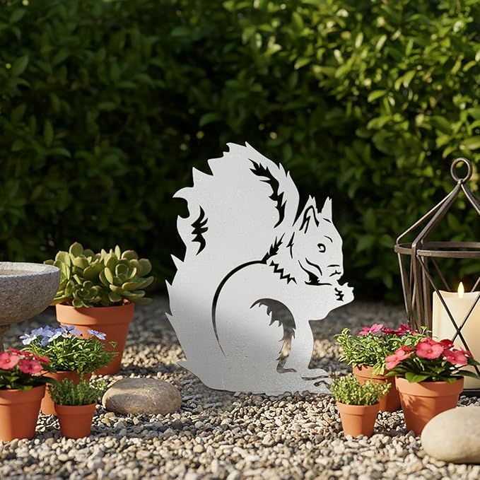 Metal Squirrel Garden Ornament, Squirrel Silhouette to Screw in Wood, Metal Garden Decoration Decor, Fence Topper, Gift Idea for Wildlife Loverent