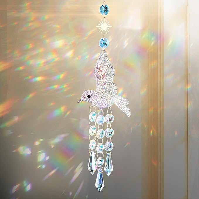 Hummingbird Crystal Sun Catcher Sparkling Prism Decor for Windows and Gardens Catch Light and Create Beautiful Rainbow Reflections Indoor Outdoor Hanging Ornament