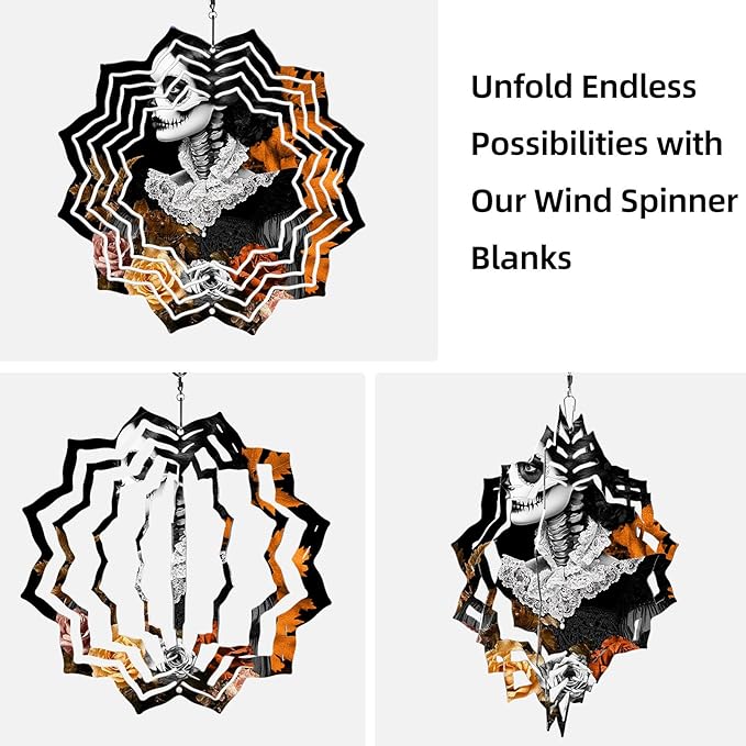 8 Inch Sublimation Wind Spinner, 3D Aluminum Metal Wind Spinner with Hook, Indoor Yard Garden Hanging Decoration, Weather Resistant Rotating Spiral Ornament, Lady with Sugar Skull Makeup